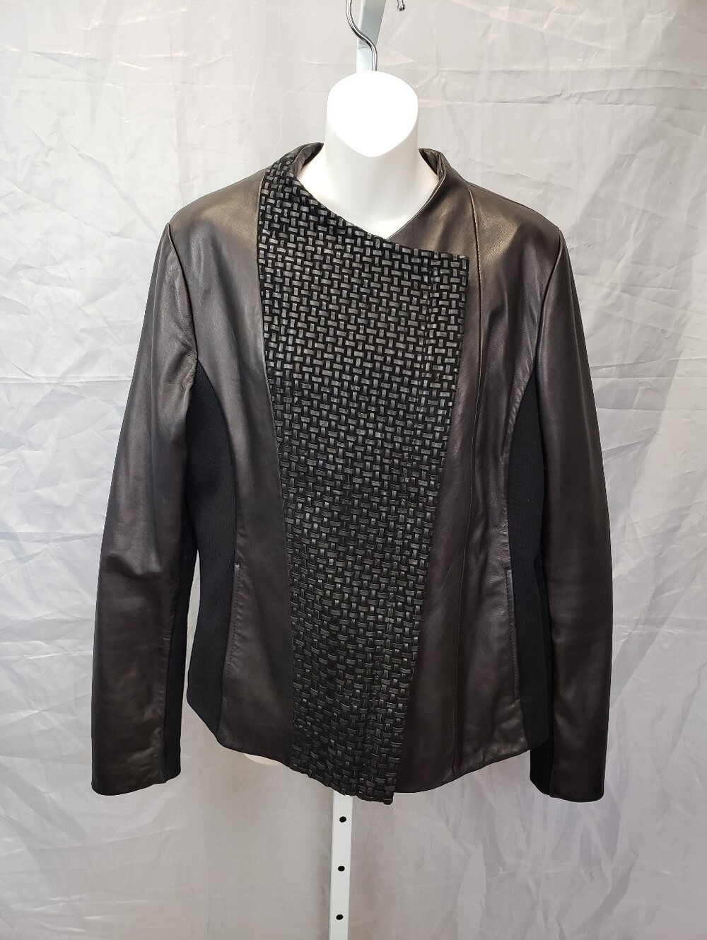 Elie Tahari Woven Lambskin Leather Asymmetrical Moto Jacket Size Large